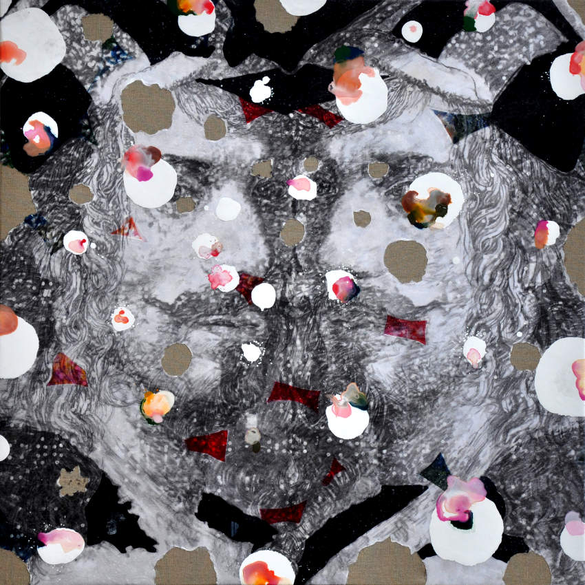 Bernard Rousseau, “Portraits2”, 2022, dessin au fusain et peinture sur papier de soie résiné, marouflé sur toile de lin et monté sur châssis.