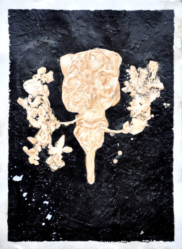 Bernard Rousseau, “Gravure”, 2013, plaque de cire d’abeille, encre acrylique, sur papier Vélin d’Arches, 600 gr/m2, 76 x 56 cm.