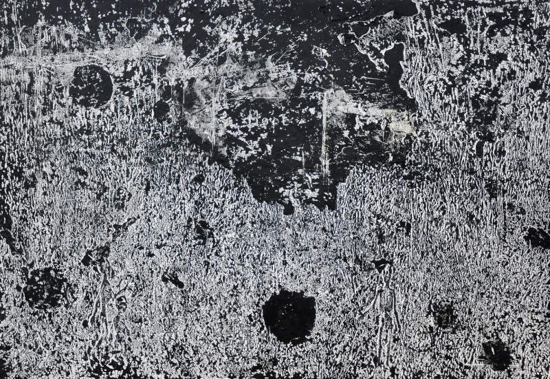 Bernard Rousseau, “Hope!”, 2013, gravure sur cire d'abeille et encre acrylique noire sur toile de lin, 140 x 200 cm.